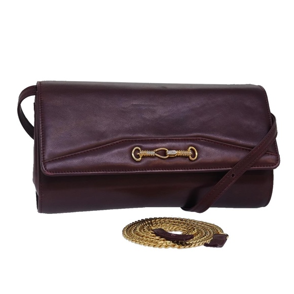 CELINE Chain Shoulder Bag Leather 2way Bordeaux Auth 87001 - Picture 1 of 16